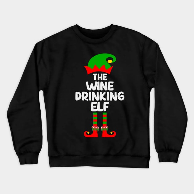 Wine Drinking Elf Matching Family Group Christmas Party Pajama Crewneck Sweatshirt by DragonTees